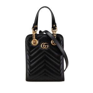 GUCCI Black Leather GG Marmont Shoulder Bag